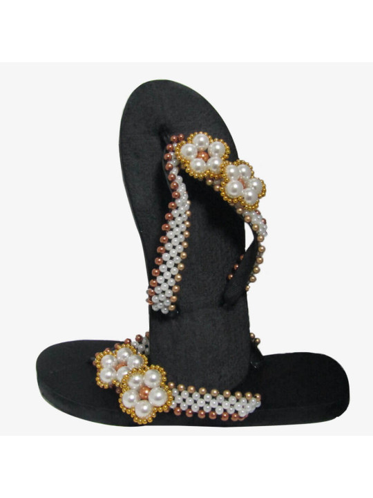 African Sandals - Flip-flops & Pearls - Minsanga "O" Double Flowers - Size 39 - 40 - Fashion - ARTIAF  LLC