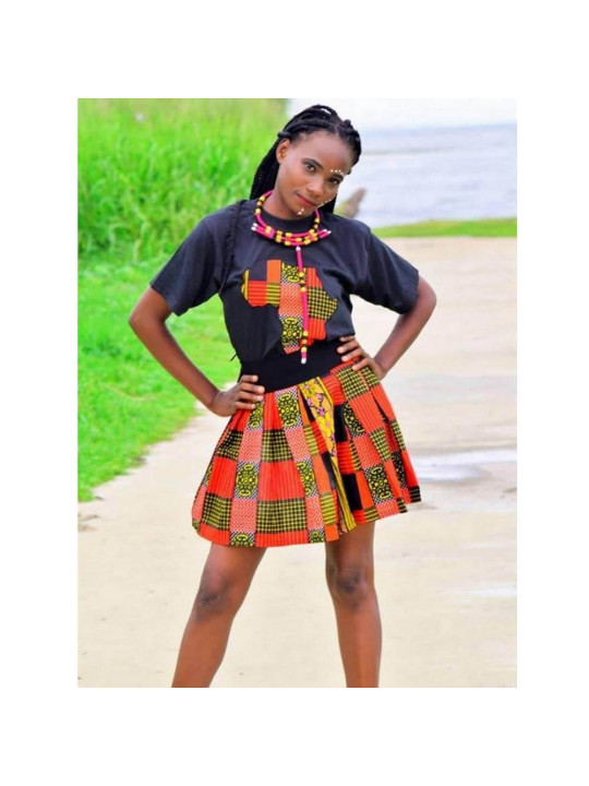 African Skirt and T-Shirt Set - Laudy Larria - Black/Red Color - Size L - Fashion - ARTIAF  LLC