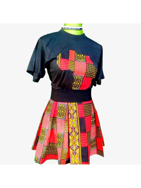 African Skirt and T-Shirt Set - Laudy Larria - Black/Red Color - Size L - Fashion - ARTIAF  LLC