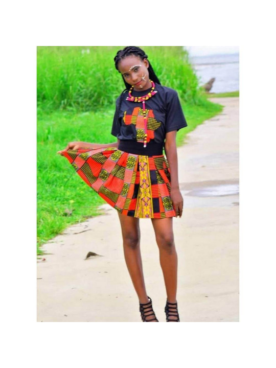 African Skirt and T-Shirt Set - Laudy Larria - Black/Red Color - Size L - Fashion - ARTIAF  LLC