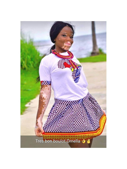 Ensemble Jupe et Tee-Shirt Africain - Laudy Larria - Couleur Blanche - Taille L - Mode - ARTIAF  LLC
