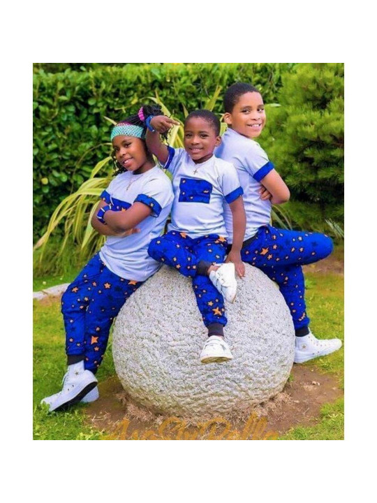 Ensemble Tee-Shirt & Pantalon Africains en Pagne pour Enfants - Laudy Larria - Couleur Bleue - Taille L - Mode - ARTIAF  LLC