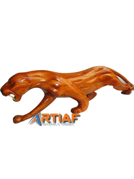 "La Panthère noire" - Sculpture Décorative en Bois - Longueur : 60 cm -  - ARTIAF  LLC