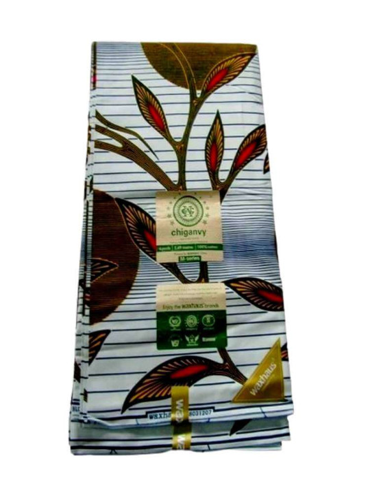 Joli Pagne Chiganvy - Tissu Wax africain - 6 Yards - 100% Coton - Couleur Gris Claire - Chiganvy - ARTIAF  LLC