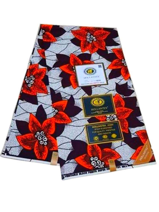Tissu Africain Wax - Hollantex - 6 Yards - 100% Coton & Résistant - Couleurs Marron & Orange - Pagnes divers - ARTIAF  LLC