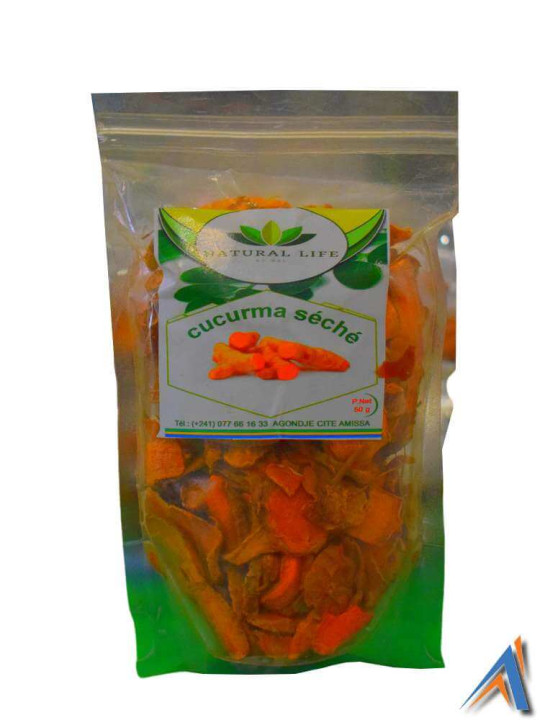 Dried Turmeric - Natural Life - Pieces of Vegetable Fiber Extracts for Digestive Tract Care - 250 g - Tips - ARTIAF  LLC