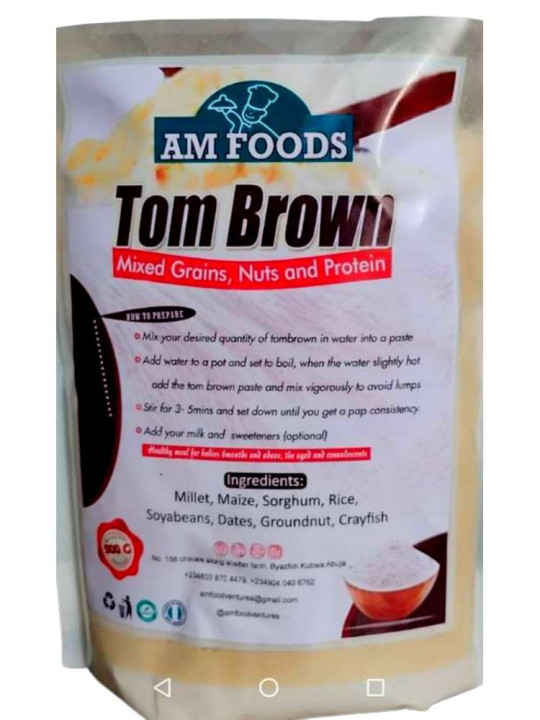 "Tom Brown" - AM Foods - Farine aux Extraits d'Arachides, Riz, Maïs, Écrevisses, Soja, Mil et Sorgho - 500g - Astuces - ARTIAF  LLC