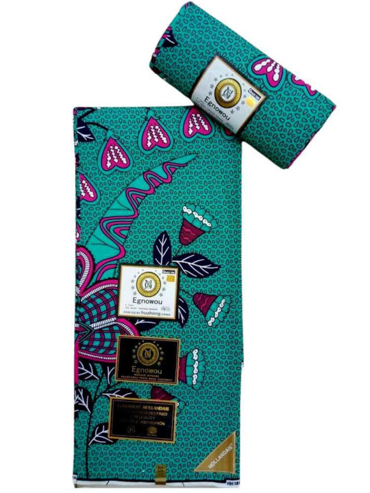 Tissu Africain Wax - Egnowou Wax - 6 Yards - 100% Coton - Couleurs bleue fleurie - Tissus africains - ARTIAF  LLC