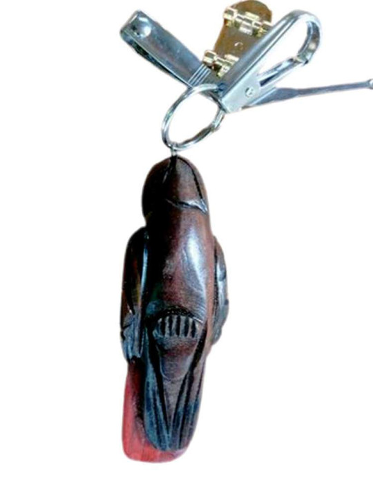 Handcrafted Wooden Keychain - "The Gabonese Grey Parrot" - Height: 5 cm -  - ARTIAF  LLC