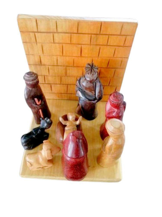 "La Petite Crèche de Noël" - Sculpture Décorative en Bois Divers - Hauteur : 12 cm -  - ARTIAF  LLC