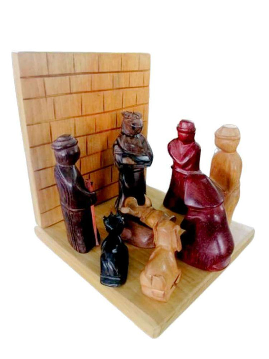 "La Petite Crèche de Noël" - Sculpture Décorative en Bois Divers - Hauteur : 12 cm -  - ARTIAF  LLC