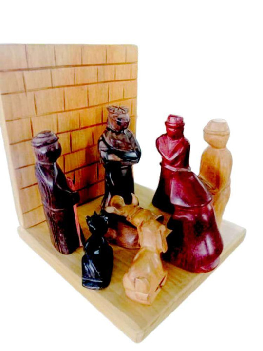 "La Petite Crèche de Noël" - Sculpture Décorative en Bois Divers - Hauteur : 12 cm -  - ARTIAF  LLC