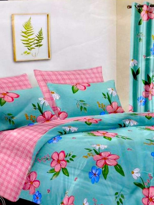 Flat Sheets 3 Seater 240 x 260 cm 100% Cotton Assorted Curtains 150 x 240 cm -  - ARTIAF  LLC