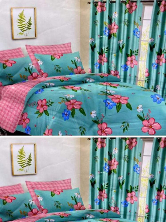 Flat Sheets 3 Seater 240 x 260 cm 100% Cotton Assorted Curtains 150 x 240 cm -  - ARTIAF  LLC