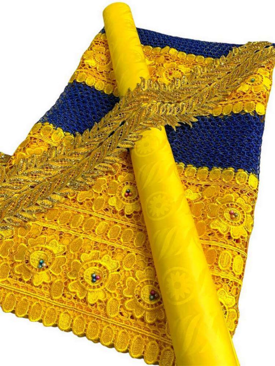 Bazin Riche - 100% Coton - Bazin, Dentelle et Garniture - Longueur de l'ensemble 6 mètres - Bazin - ARTIAF  LLC