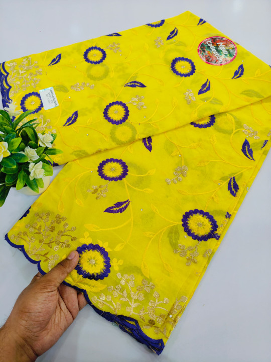 LAFAYA LACE (MADE BY DUBAI) Tissus 100% coton couleur jaune 5 YARD - Tissus africains - ARTIAF  LLC