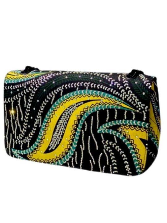 Pochette Dame - Tissu Pagne Wax Africain 100% Coton  Jaune & Noir - SACS PAGNE - ARTIAF  LLC