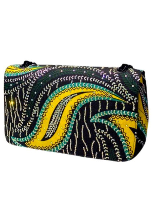 Pochette Dame - Tissu Pagne Wax Africain 100% Coton  Jaune & Noir - SACS PAGNE - ARTIAF  LLC