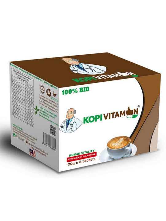 Café Kopivitamin - Boisson Énergisante pour Booster la Concentration et l'Endurance - 8 Sachets de 20 g - Vitalité - ARTIAF  LLC