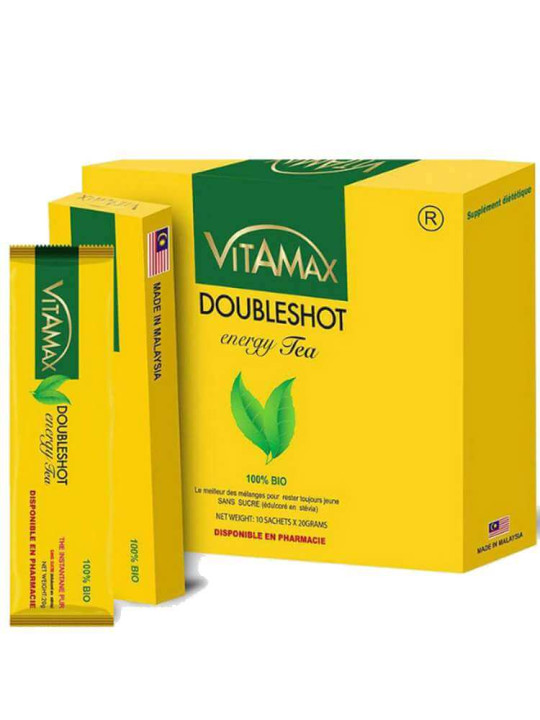 Thé Vitamax DoubleShot Énergie - Boisson Naturelle pour Énergie & Vitalité instantanée - 10 Sachets de 20 G - Vitalité - ARTIAF  LLC