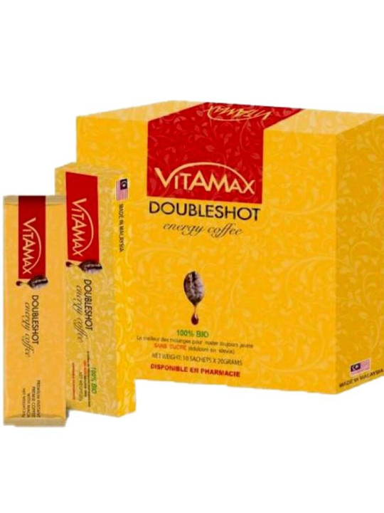 Café Vitamax DoubleShot Énergie - Boisson énergisante naturelle – Vitalité & Performance Masculine - 10 Sachets de 20 g - Vitalité - ARTIAF  LLC