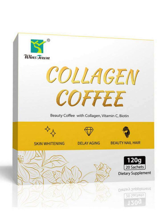 Café au Collagène - Wins Town - Boisson instantanée au collagène pour Éclaircir la Peau - 20 Sachets de 12 g - Minceur - ARTIAF  LLC