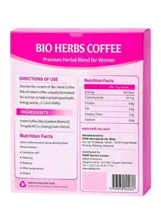 Café Bio Herb's Extract Femme - Boisson Innovante à base d’herbes Naturelles - Vitalité, Stress & Désir - 8 Sachets de 15 g - Vitalité - ARTIAF  LLC